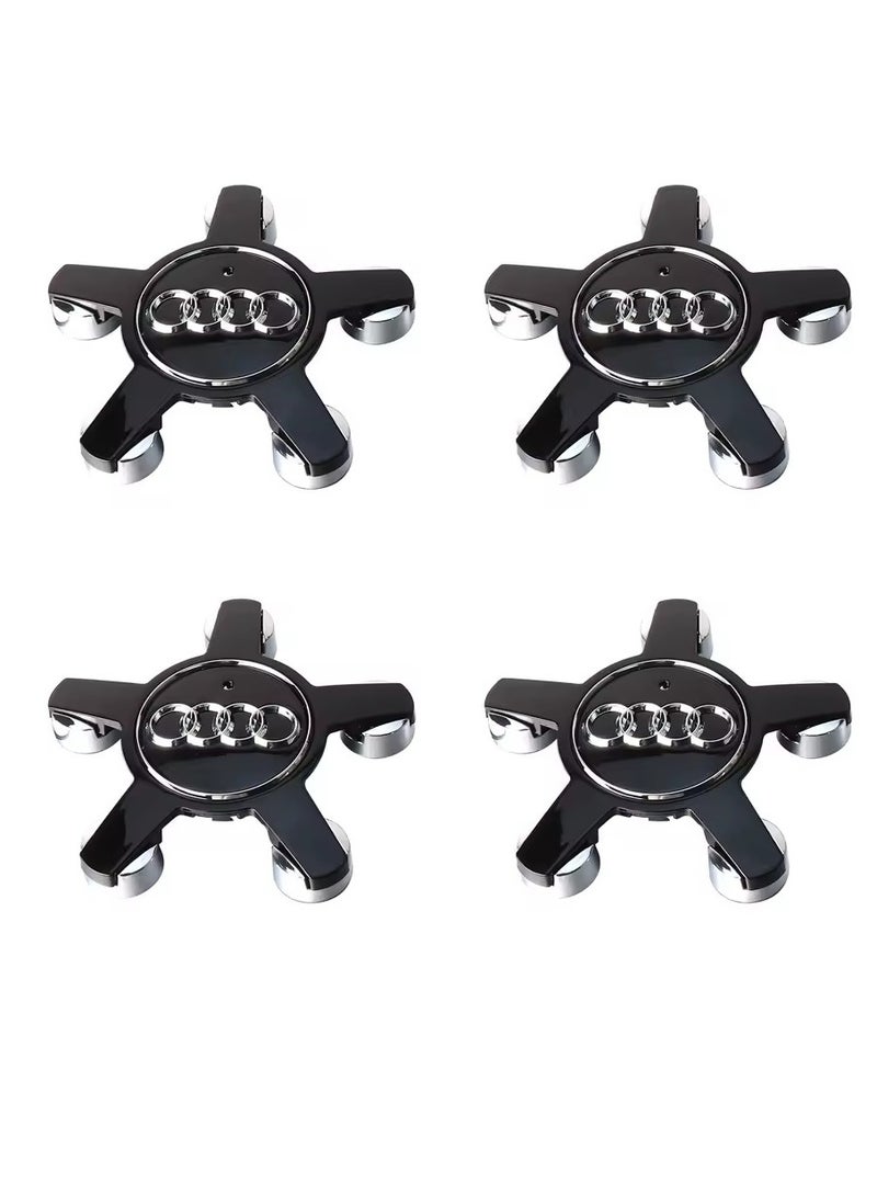 أودي مجموعة 4 أغطية مركز عجلات سوداء بمقاس 135 مم لسيارات أودي | أغطية عجلات بديلة عالية الجودة من ABS | تركيب سهل | تشطيب كرومي أنيق - Image 1